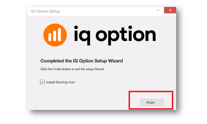 Completing the installation of the IQ Option app for Windows