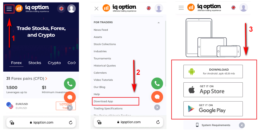 Download the IQ Option mobile version of the application