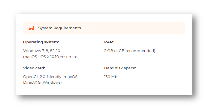 System requirements for PC